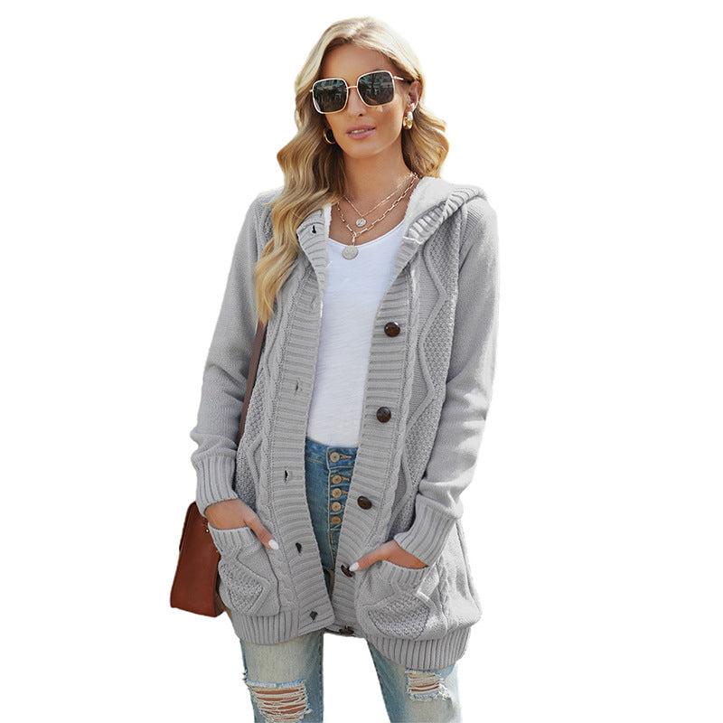 Women's Winter Solid Color Mid-length Cardigan Sweater Coat