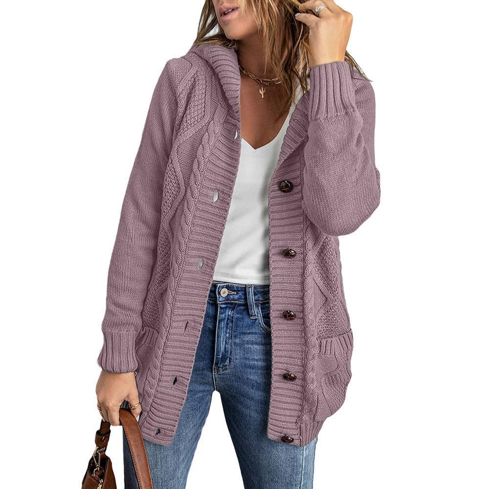 Women's Winter Solid Color Mid-length Cardigan Sweater Coat