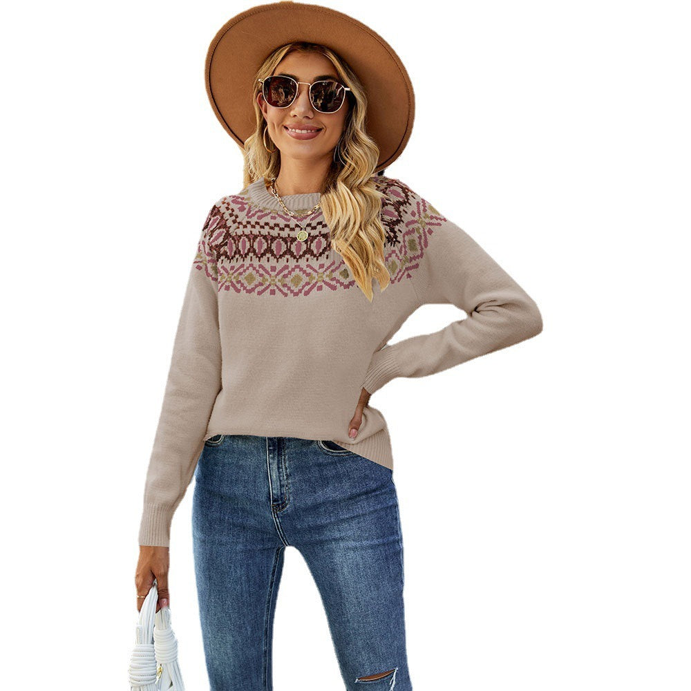 New Retro Jacquard Color Matching Sweater