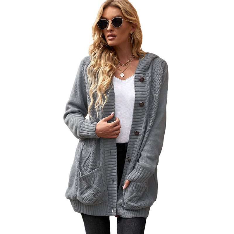 Women's Winter Solid Color Mid-length Cardigan Sweater Coat