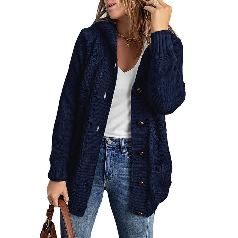 Women's Winter Solid Color Mid-length Cardigan Sweater Coat