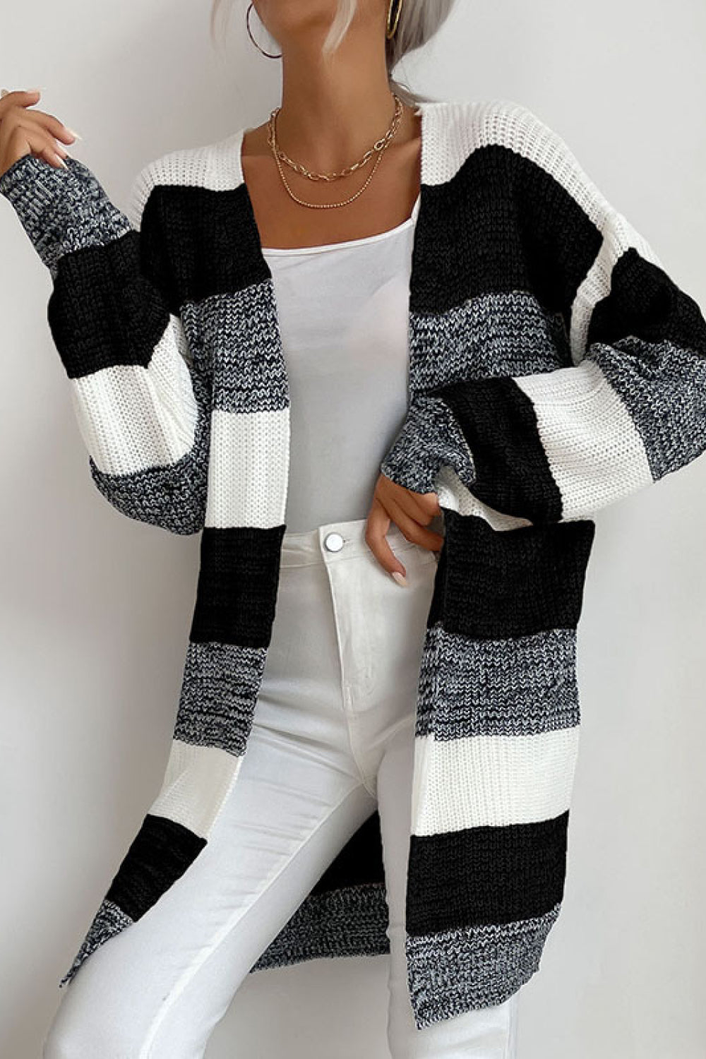 Perfee Striped Long Sleeve Duster Cardigan